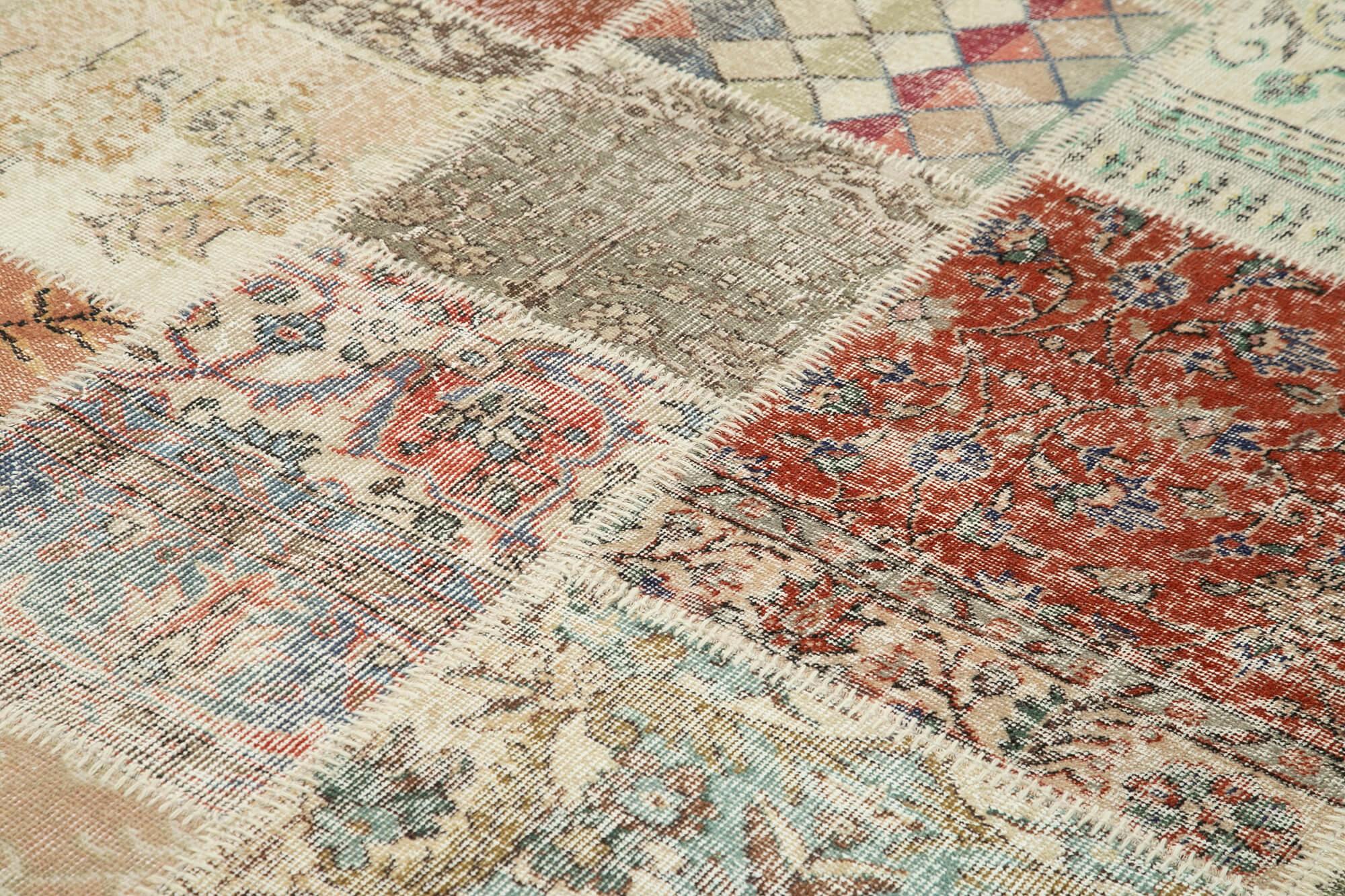 Kırk Yama Mavi Patchwork Pamuk Yün El Dokuma Halısı 246x350 Agacan