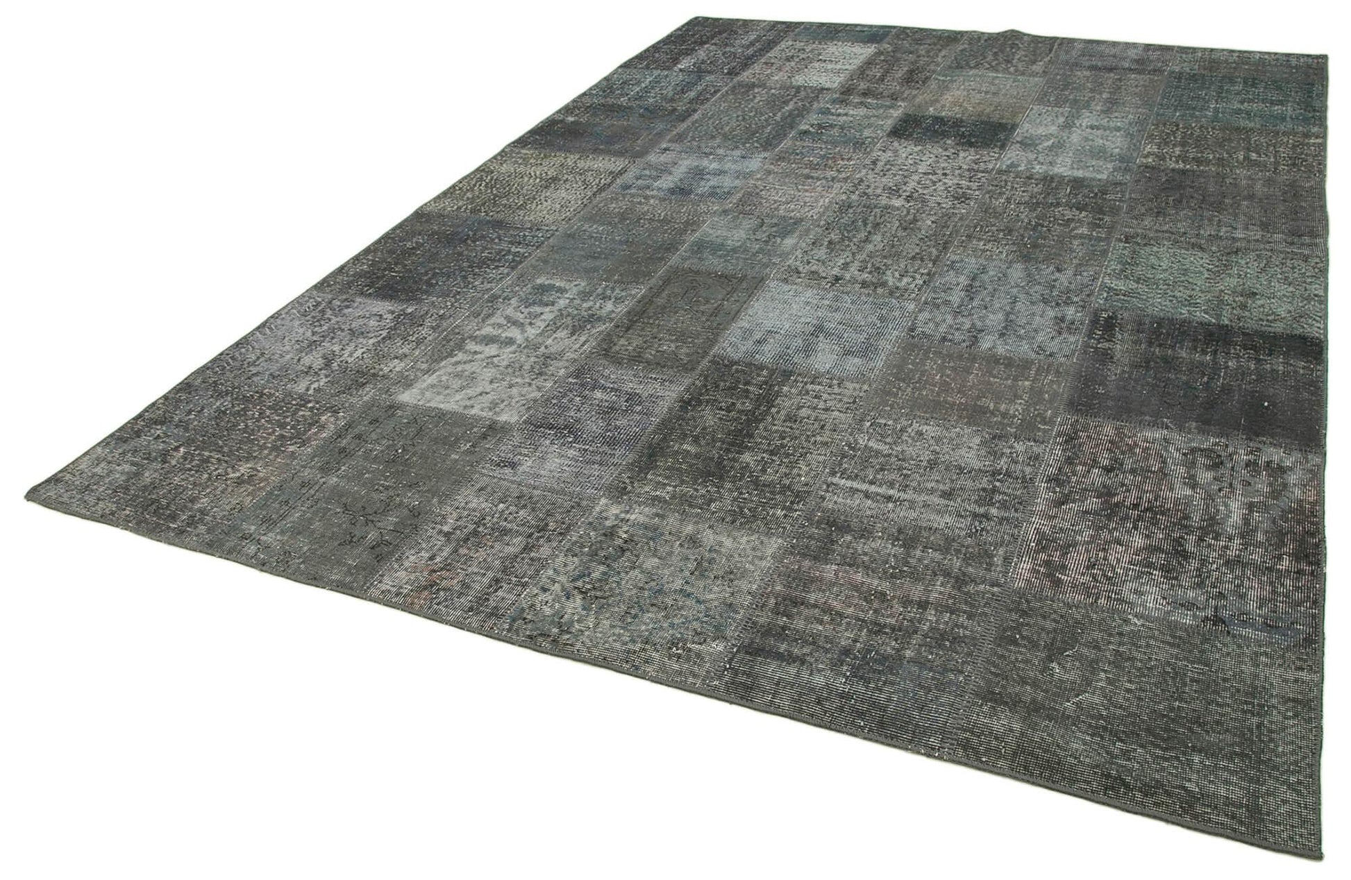 Kırk Yama Gri Patchwork Pamuk Yün El Dokuma Halısı 247x350 Agacan