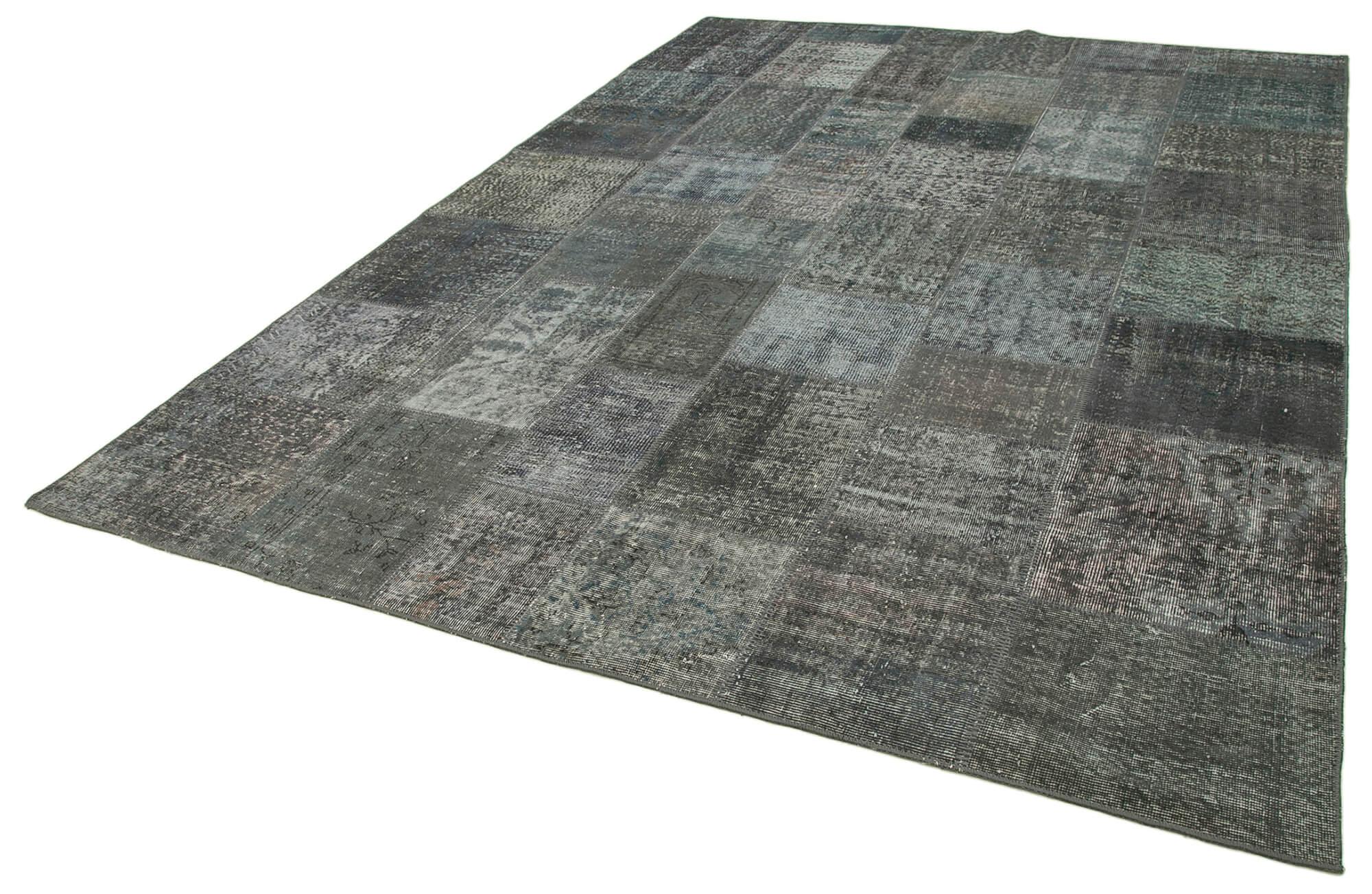 Kırk Yama Gri Patchwork Pamuk Yün El Dokuma Halısı 247x350 Agacan