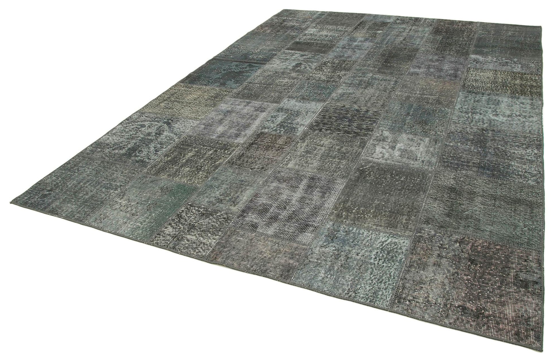 Kırk Yama Gri Patchwork Pamuk Yün El Dokuma Halısı 247x350 Agacan