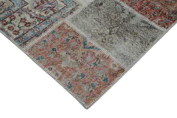 Kırk Yama Mavi Patchwork Pamuk Yün El Dokuma Halısı 300x402 Agacan