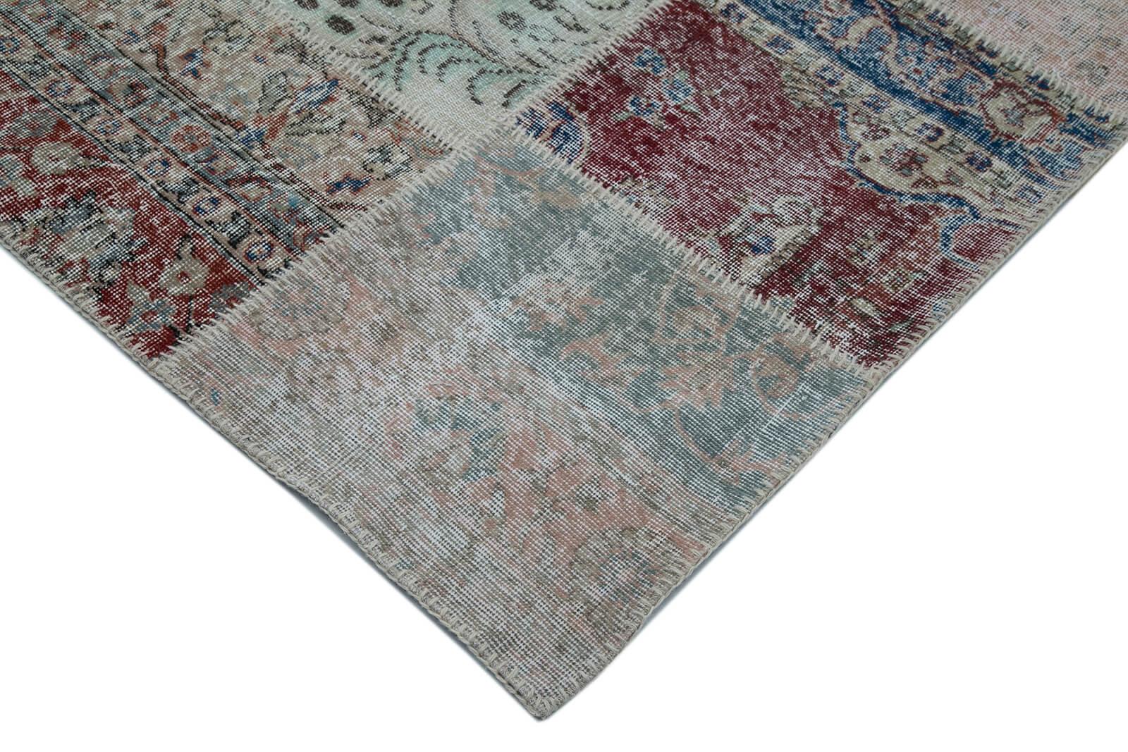 Kırk Yama Mavi Patchwork Pamuk Yün El Dokuma Halısı 300x403 Agacan