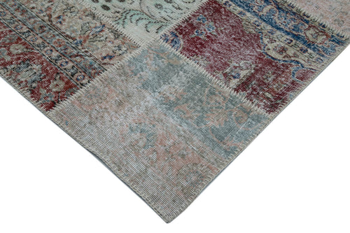 Kırk Yama Mavi Patchwork Pamuk Yün El Dokuma Halısı 300x403 Agacan