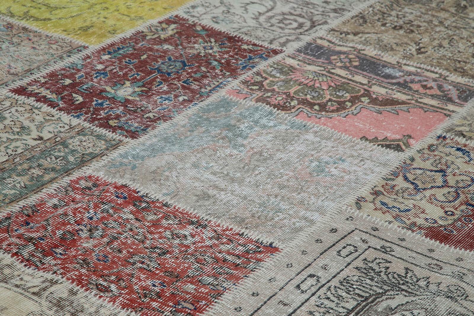 Kırk Yama Mavi Patchwork Pamuk Yün El Dokuma Halısı 300x403 Agacan