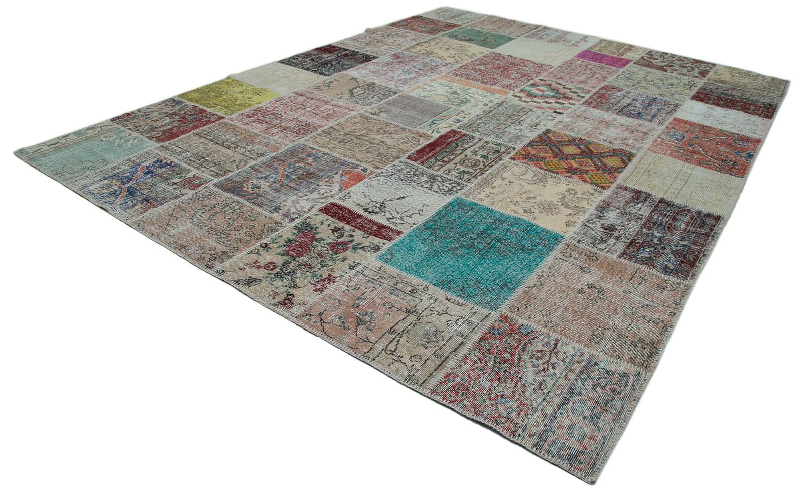 Kırk Yama Mavi Patchwork Pamuk Yün El Dokuma Halısı 302x400 Agacan