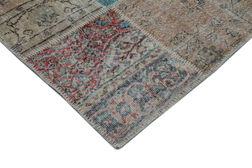 Kırk Yama Mavi Patchwork Pamuk Yün El Dokuma Halısı 302x400 Agacan