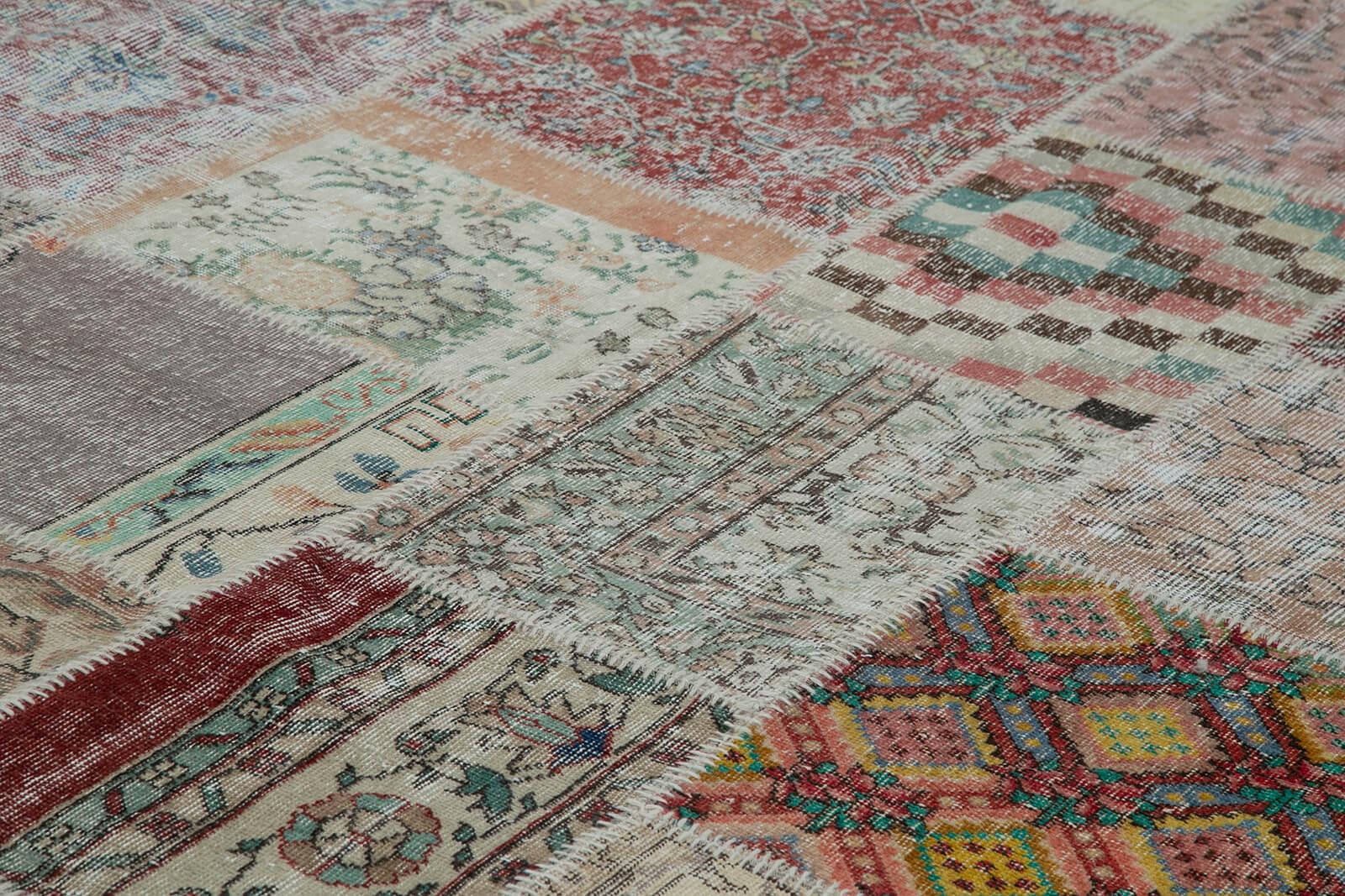 Kırk Yama Mavi Patchwork Pamuk Yün El Dokuma Halısı 302x400 Agacan