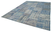 Kırk Yama Mavi Patchwork Pamuk Yün El Dokuma Halısı 245x348 Agacan