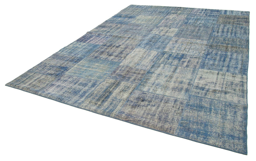 Kırk Yama Mavi Patchwork Pamuk Yün El Dokuma Halısı 245x348 Agacan