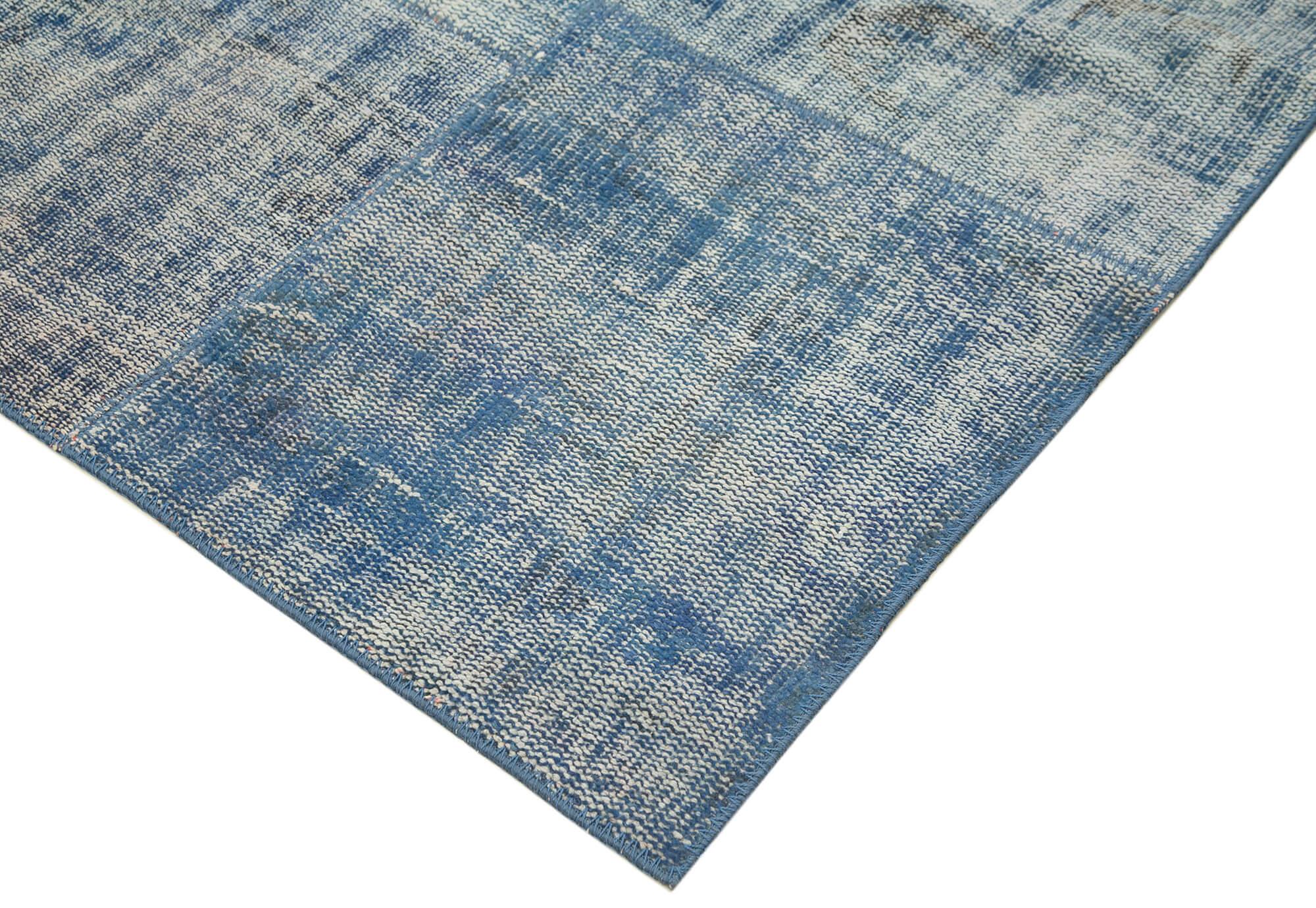 Kırk Yama Mavi Patchwork Pamuk Yün El Dokuma Halısı 245x348 Agacan