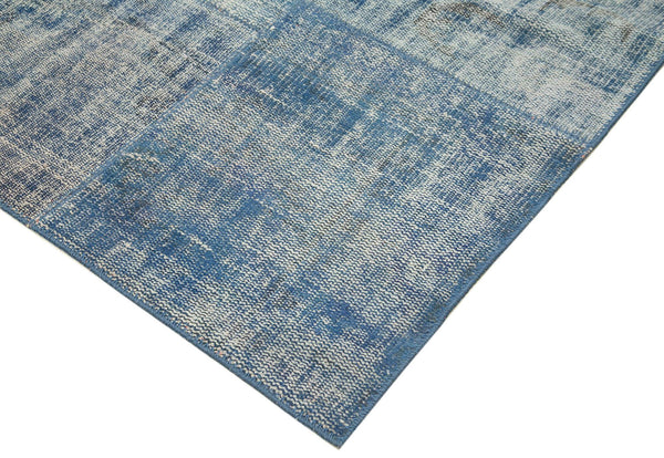 Kırk Yama Mavi Patchwork Pamuk Yün El Dokuma Halısı 245x348 Agacan