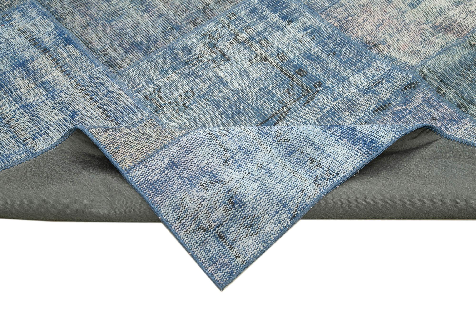 Kırk Yama Mavi Patchwork Pamuk Yün El Dokuma Halısı 245x348 Agacan