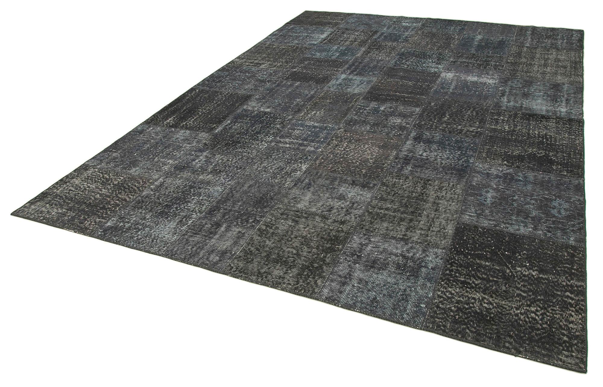 Kırk Yama Gri Patchwork Pamuk Yün El Dokuma Halısı 247x352 Agacan