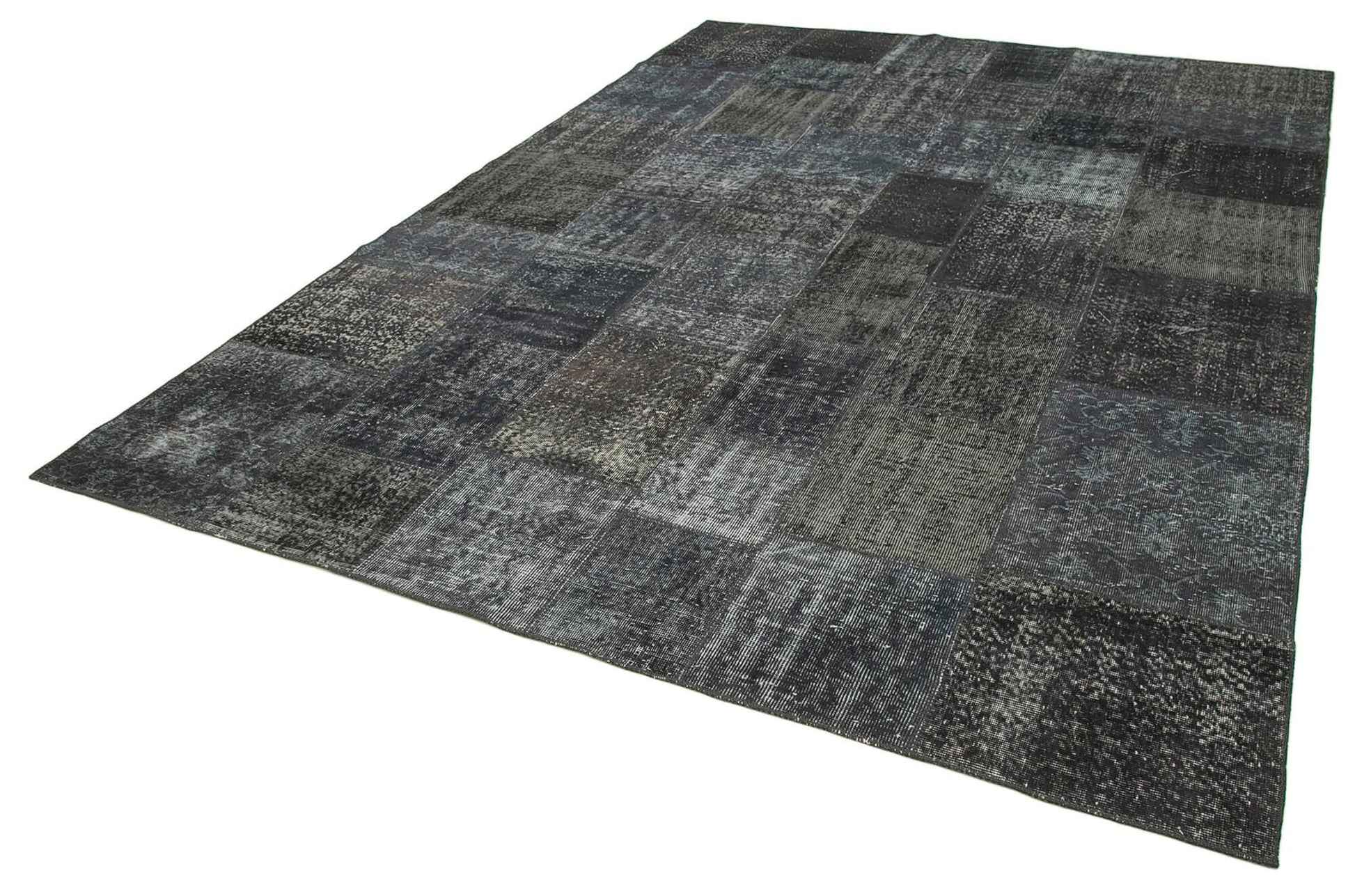 Kırk Yama Gri Patchwork Pamuk Yün El Dokuma Halısı 247x351 Agacan