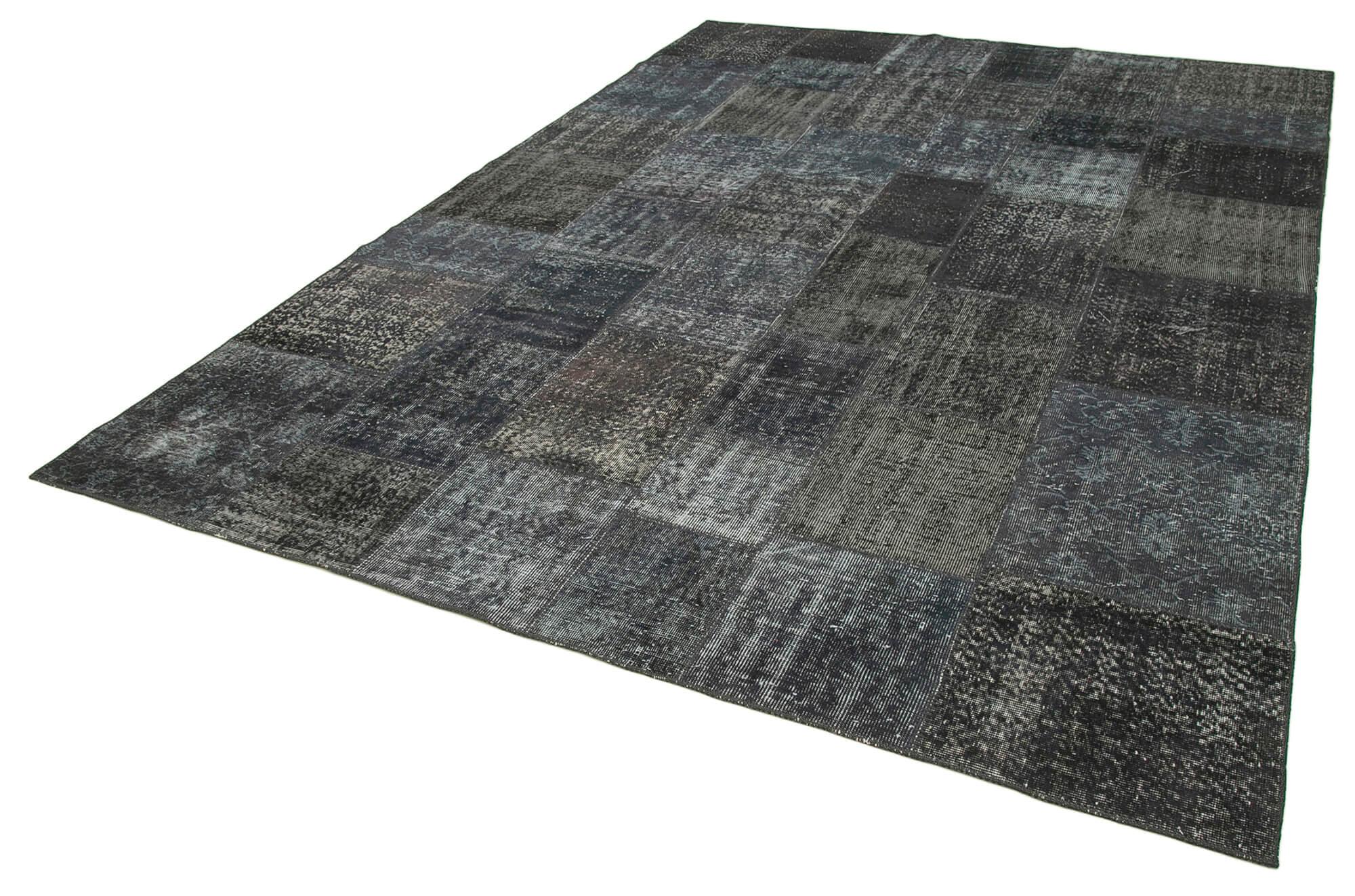 Kırk Yama Gri Patchwork Pamuk Yün El Dokuma Halısı 247x351 Agacan