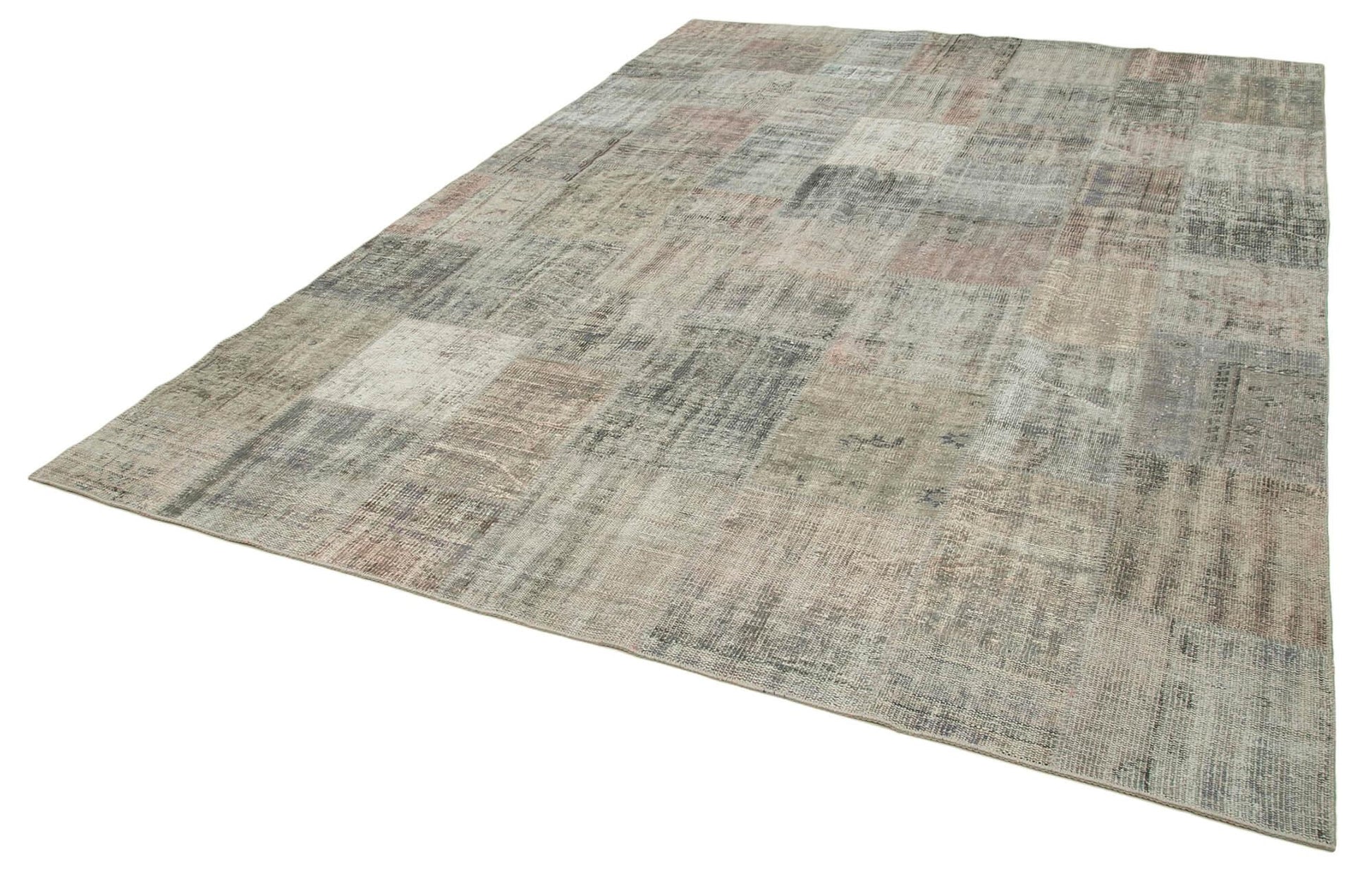 Kırk Yama Gri Patchwork Pamuk Yün El Dokuma Halısı 248x352 Agacan