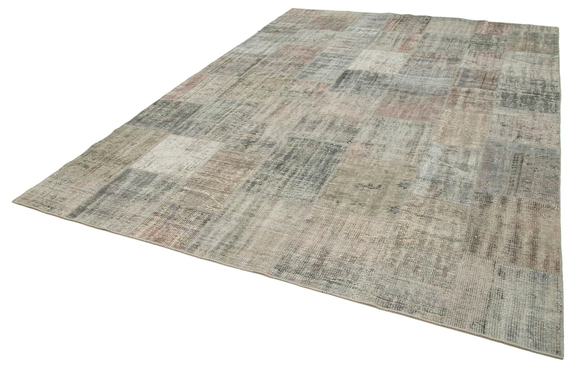Kırk Yama Gri Patchwork Pamuk Yün El Dokuma Halısı 248x352 Agacan