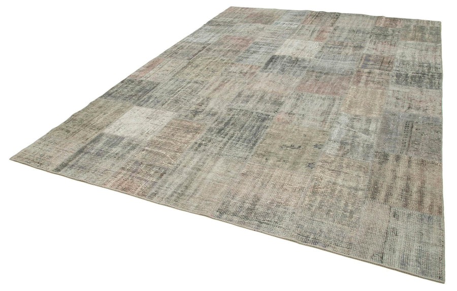 Kırk Yama Gri Patchwork Pamuk Yün El Dokuma Halısı 248x352 Agacan