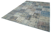 Kırk Yama Mavi Patchwork Pamuk Yün El Dokuma Halısı 245x353 Agacan