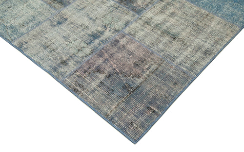 Kırk Yama Mavi Patchwork Pamuk Yün El Dokuma Halısı 245x353 Agacan