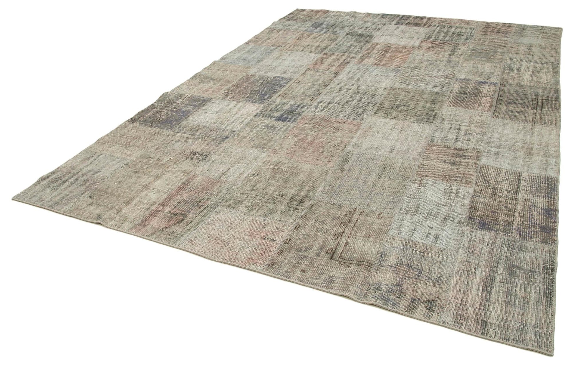 Kırk Yama Gri Patchwork Pamuk Yün El Dokuma Halısı 248x354 Agacan