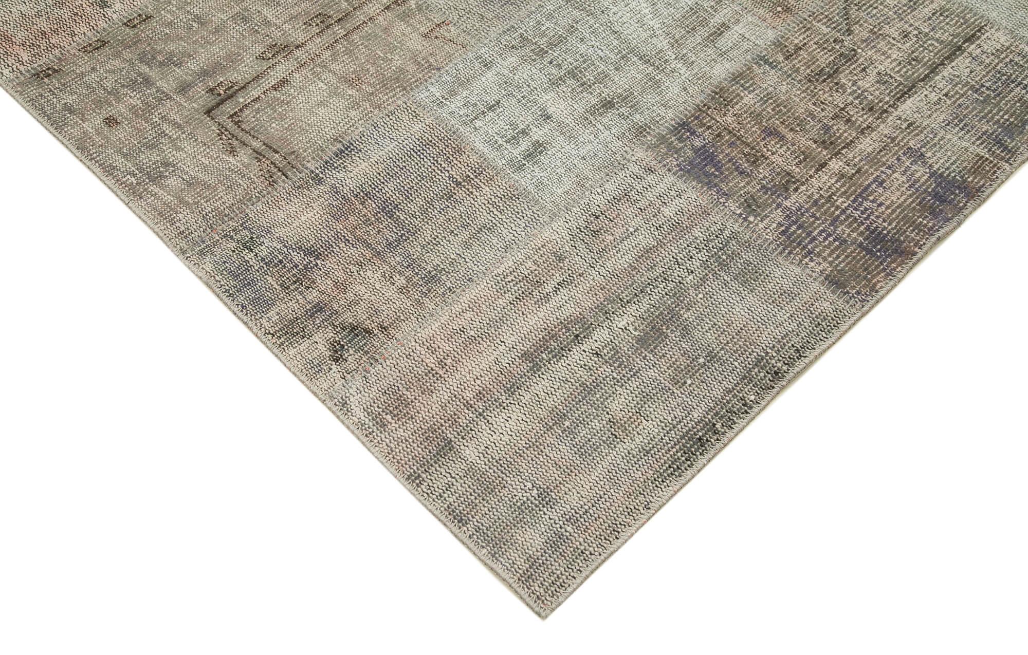 Kırk Yama Gri Patchwork Pamuk Yün El Dokuma Halısı 248x354 Agacan