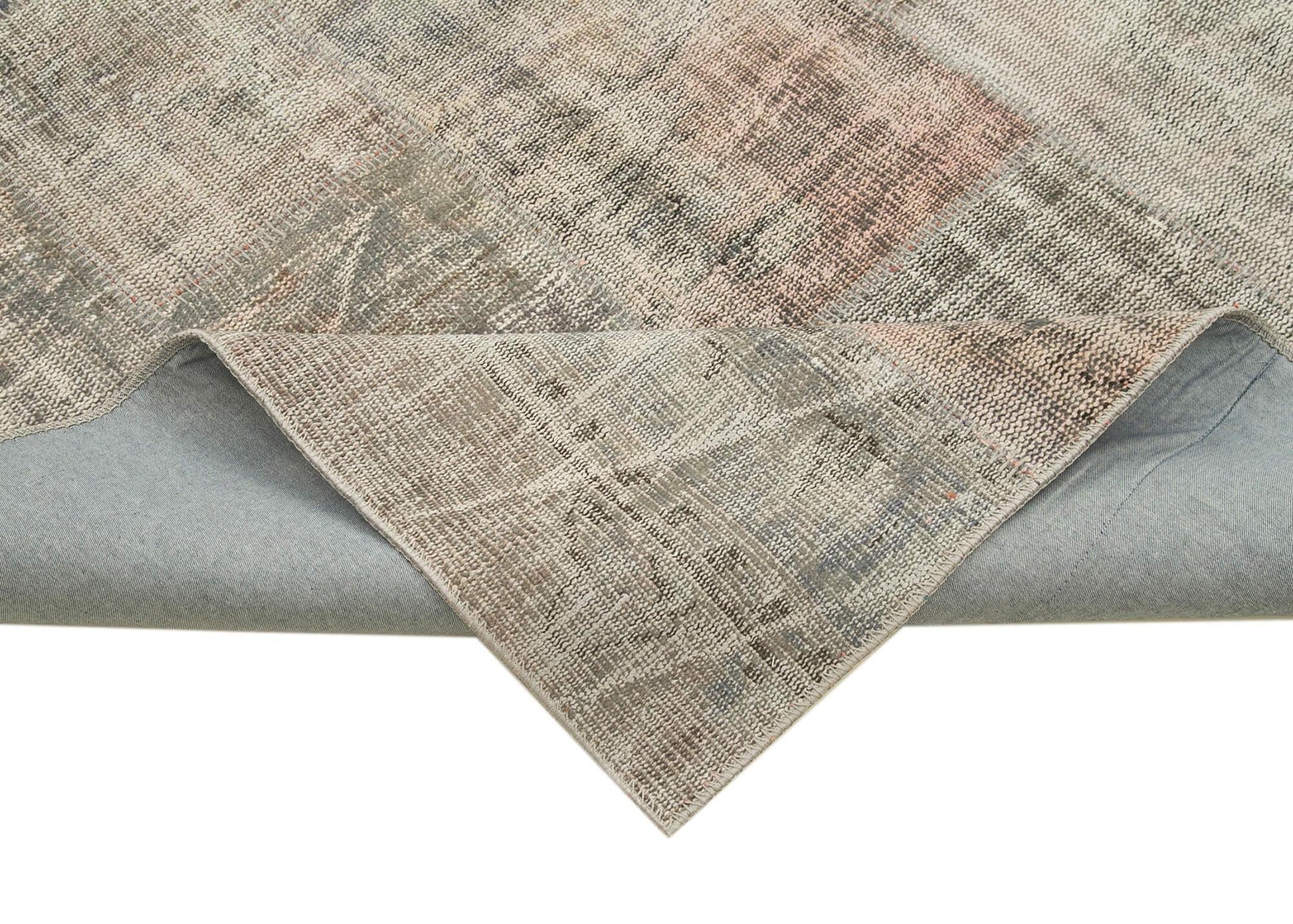 Kırk Yama Gri Patchwork Pamuk Yün El Dokuma Halısı 248x354 Agacan