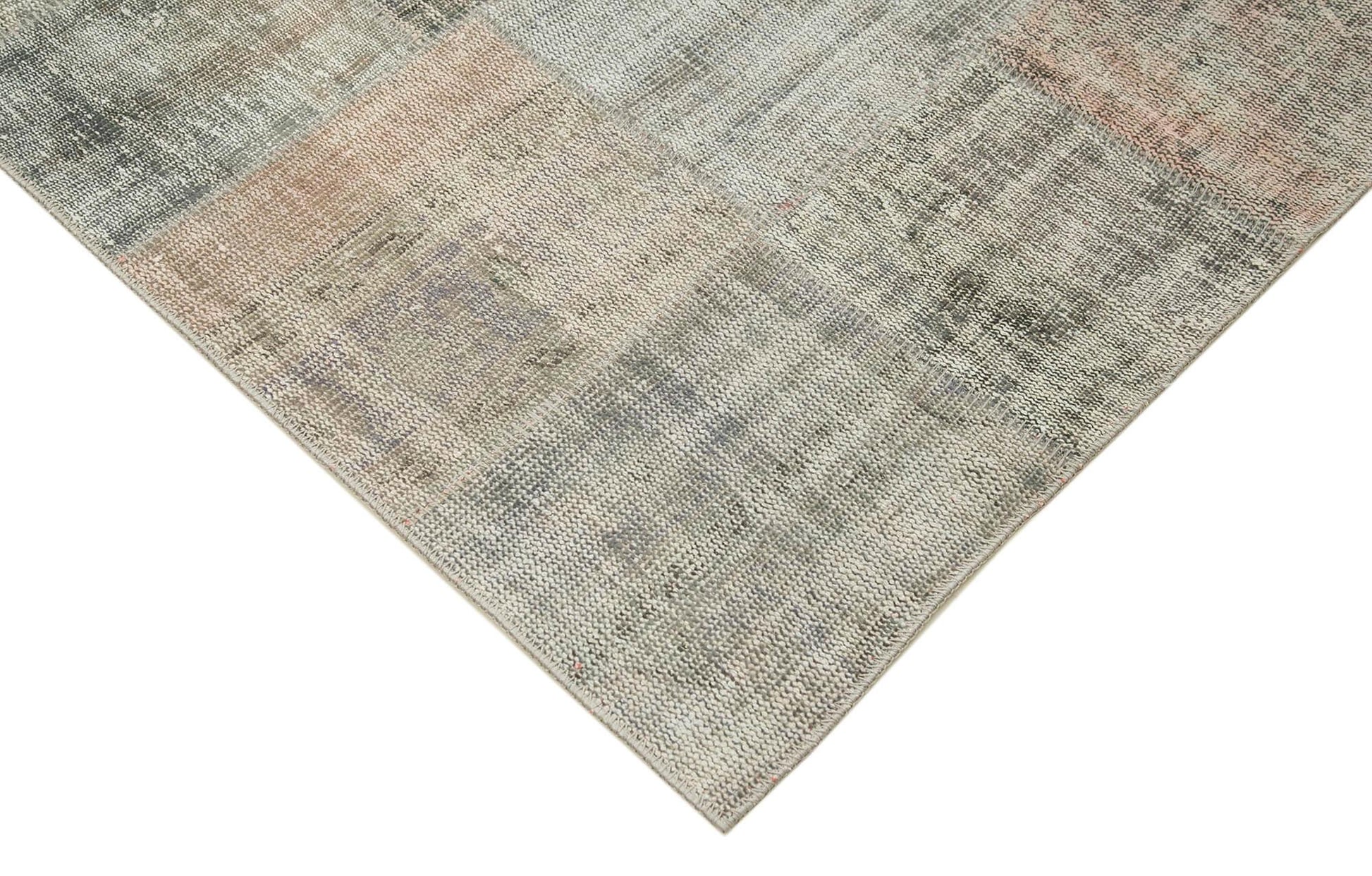 Kırk Yama Gri Patchwork Pamuk Yün El Dokuma Halısı 250x352 Agacan