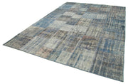 Kırk Yama Mavi Patchwork Pamuk Yün El Dokuma Halısı 247x356 Agacan