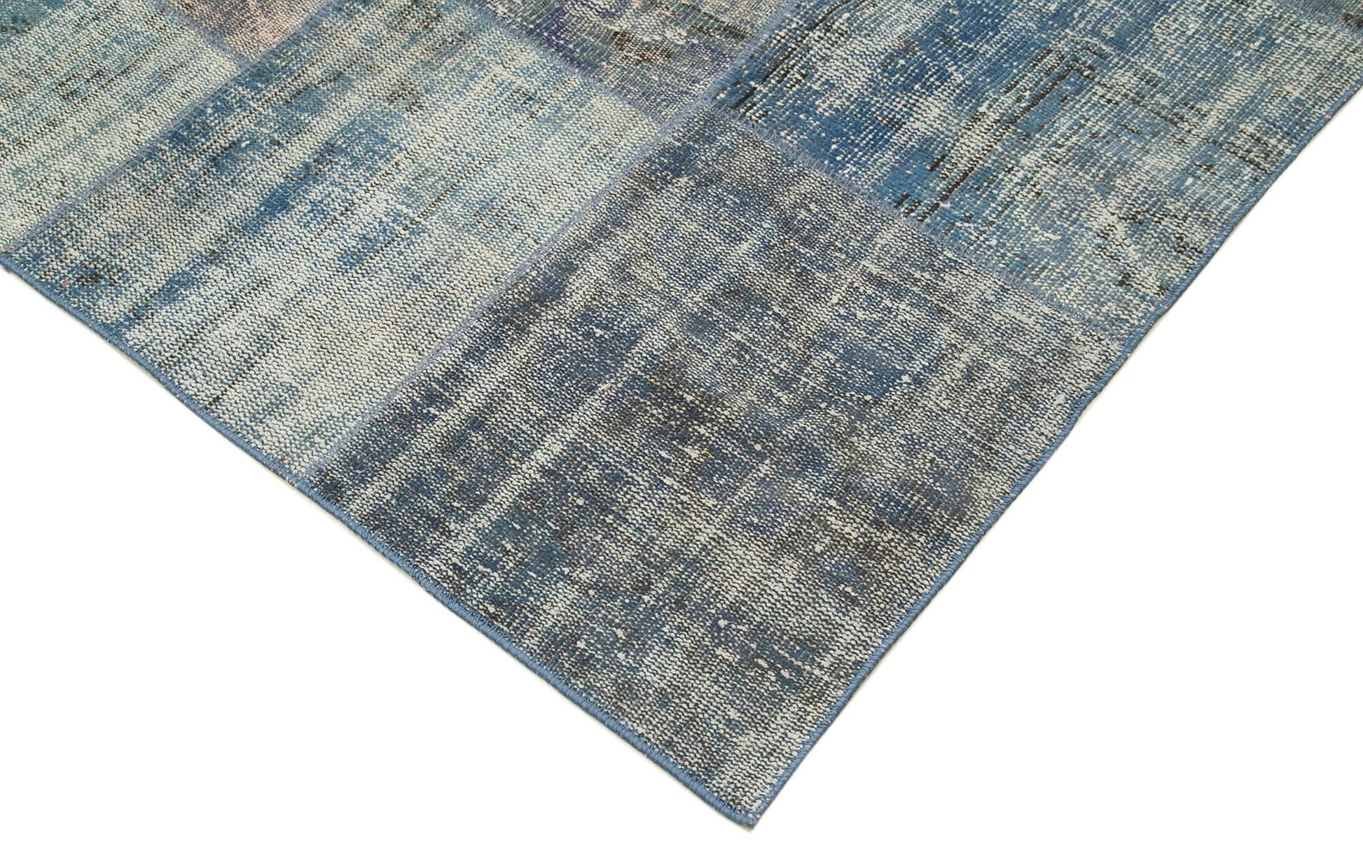 Kırk Yama Mavi Patchwork Pamuk Yün El Dokuma Halısı 247x356 Agacan