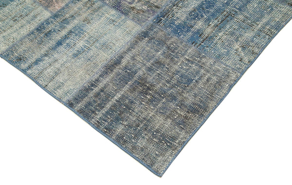 Kırk Yama Mavi Patchwork Pamuk Yün El Dokuma Halısı 247x356 Agacan