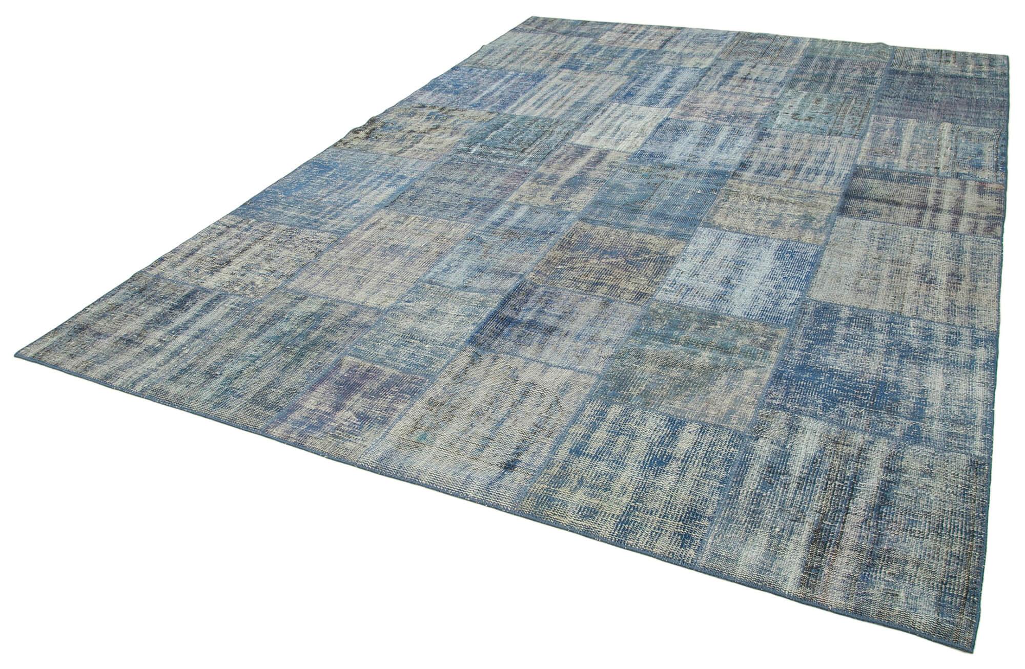 Kırk Yama Mavi Patchwork Pamuk Yün El Dokuma Halısı 248x348 Agacan