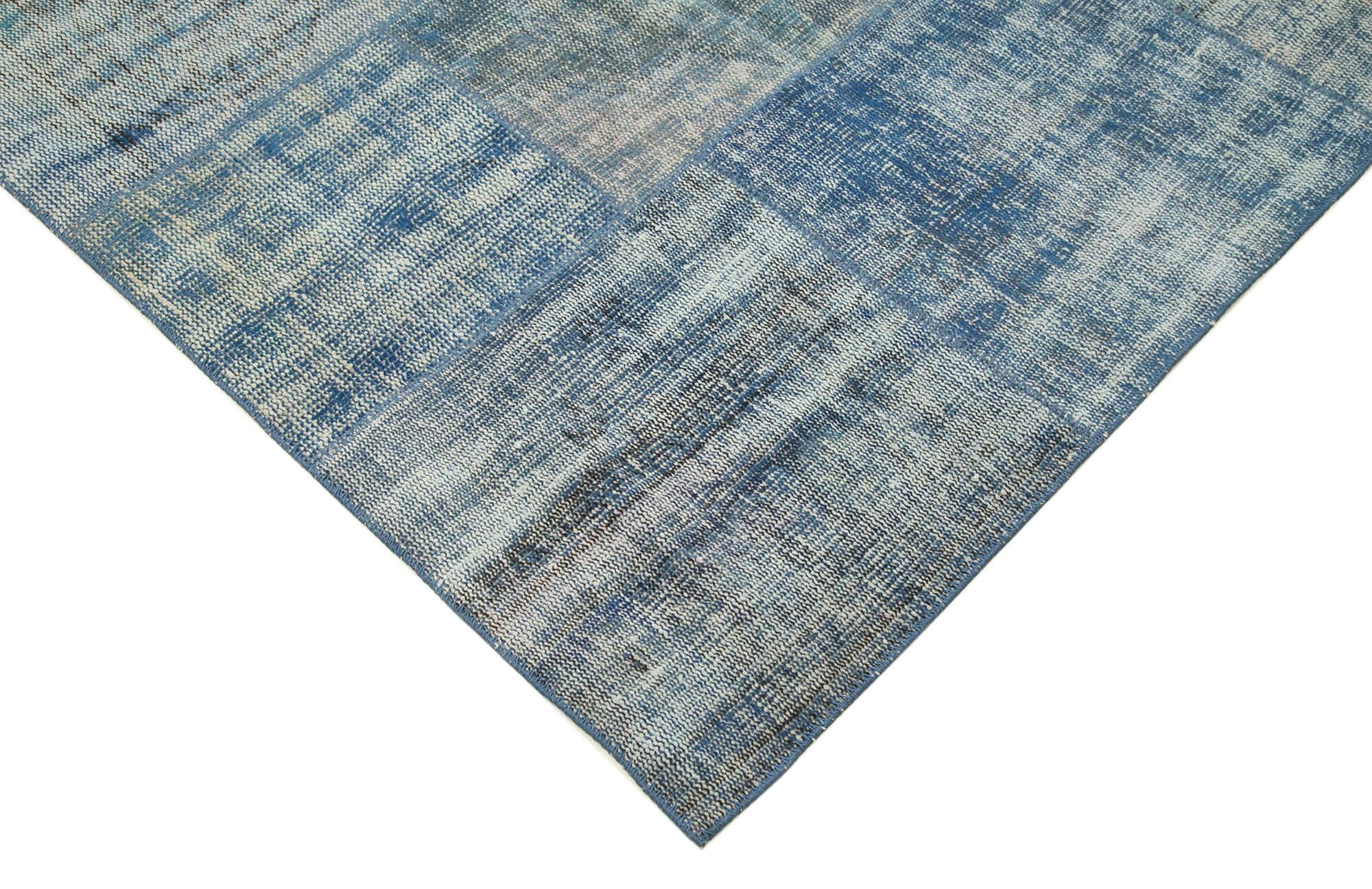 Kırk Yama Mavi Patchwork Pamuk Yün El Dokuma Halısı 248x348 Agacan