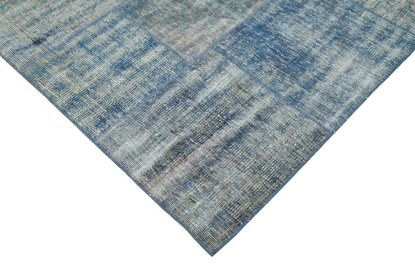 Kırk Yama Mavi Patchwork Pamuk Yün El Dokuma Halısı 248x348 Agacan