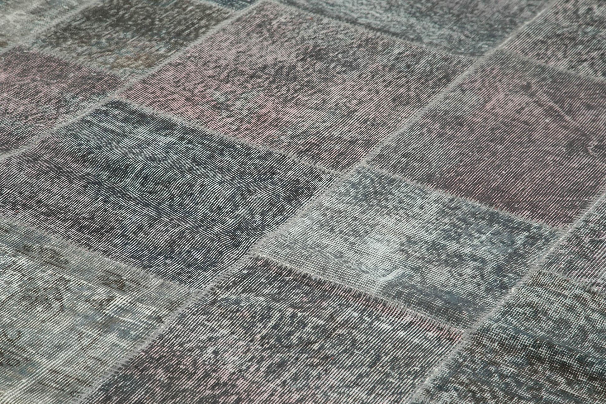 Kırk Yama Gri Patchwork Pamuk Yün El Dokuma Halısı 250x352 Agacan