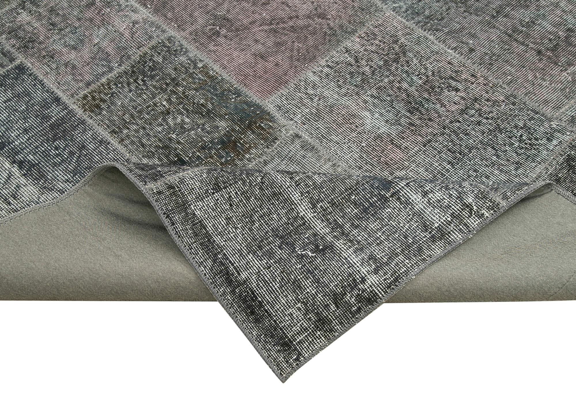 Kırk Yama Gri Patchwork Pamuk Yün El Dokuma Halısı 250x352 Agacan