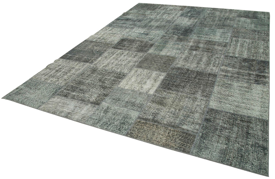 Kırk Yama Gri Patchwork Pamuk Yün El Dokuma Halısı 245x346 Agacan