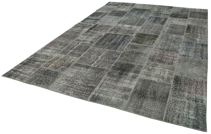 Kırk Yama Gri Patchwork Pamuk Yün El Dokuma Halısı 245x352 Agacan