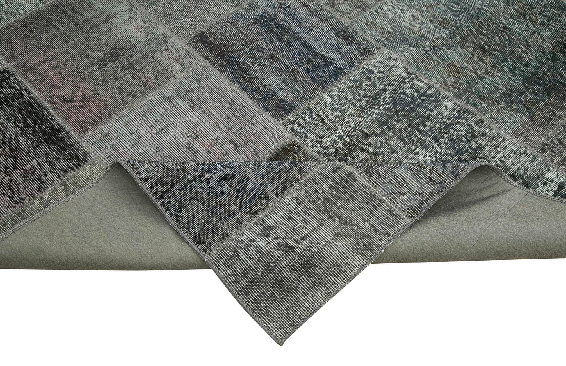 Kırk Yama Gri Patchwork Pamuk Yün El Dokuma Halısı 245x352 Agacan