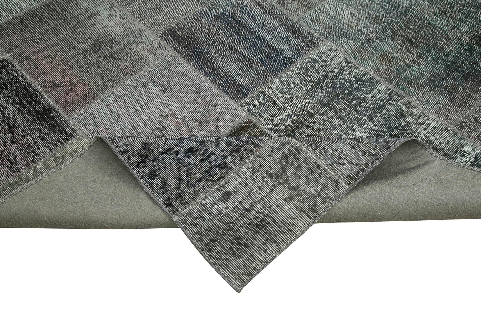 Kırk Yama Gri Patchwork Pamuk Yün El Dokuma Halısı 245x352 Agacan