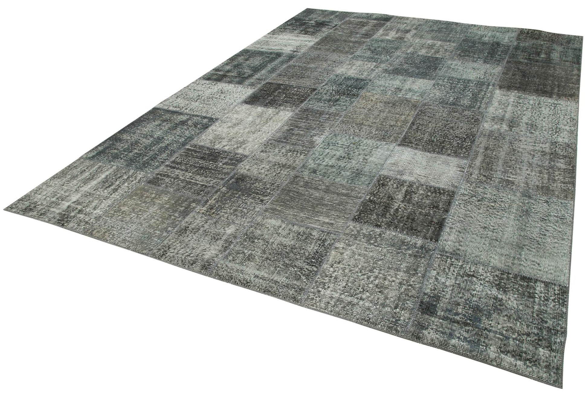 Kırk Yama Gri Patchwork Pamuk Yün El Dokuma Halısı 248x346 Agacan