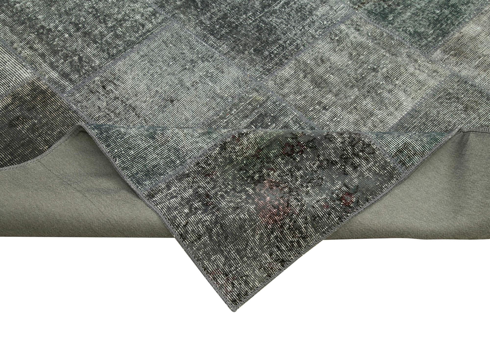 Kırk Yama Gri Patchwork Pamuk Yün El Dokuma Halısı 248x346 Agacan