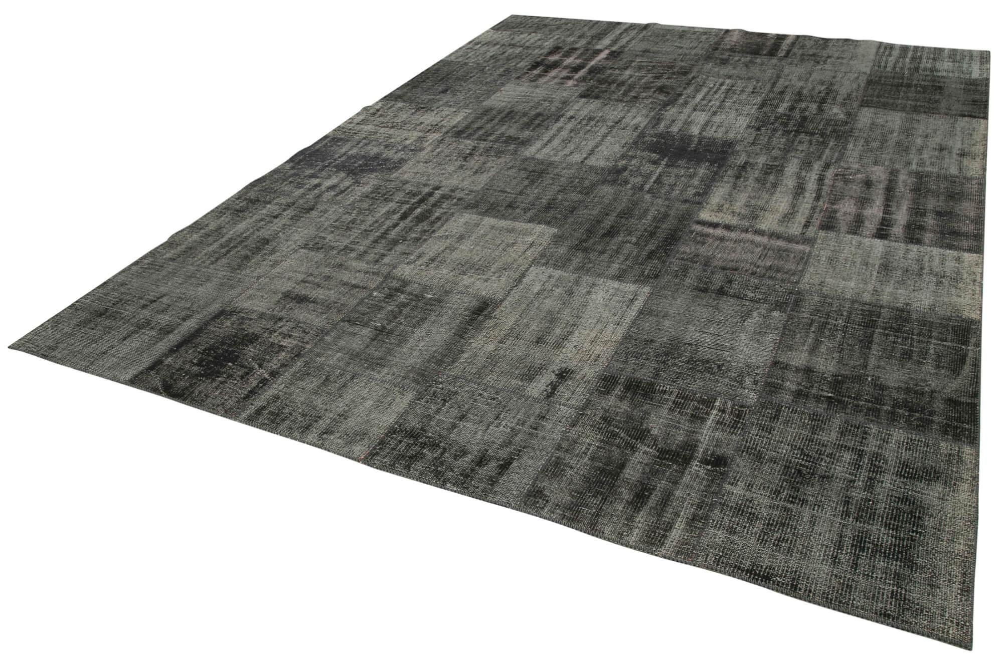 Kırk Yama Siyah Patchwork Pamuk Yün El Dokuma Halısı 256x351 Agacan