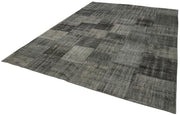 Kırk Yama Siyah Patchwork Pamuk Yün El Dokuma Halısı 256x353 Agacan