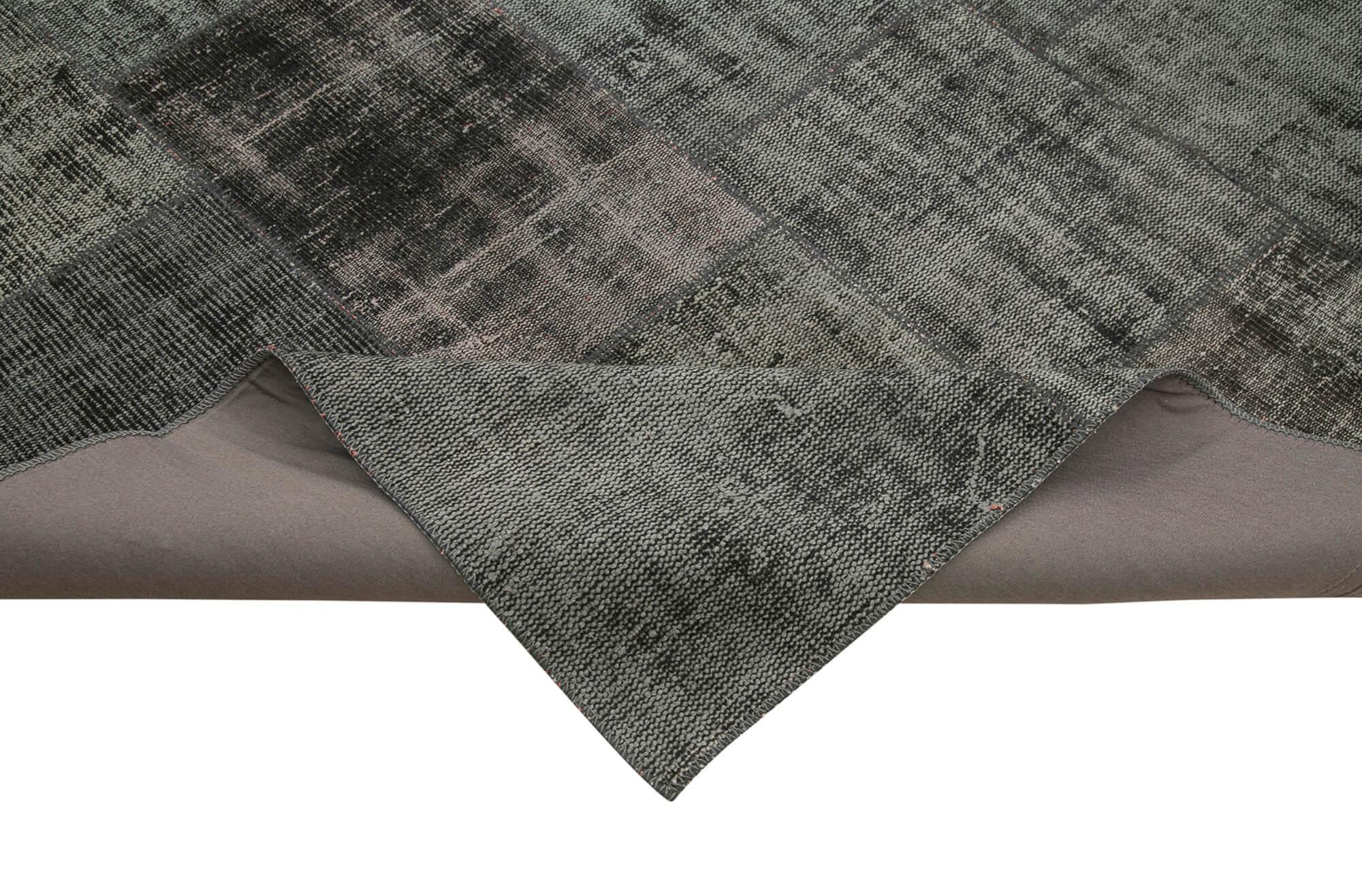 Kırk Yama Siyah Patchwork Pamuk Yün El Dokuma Halısı 256x353 Agacan
