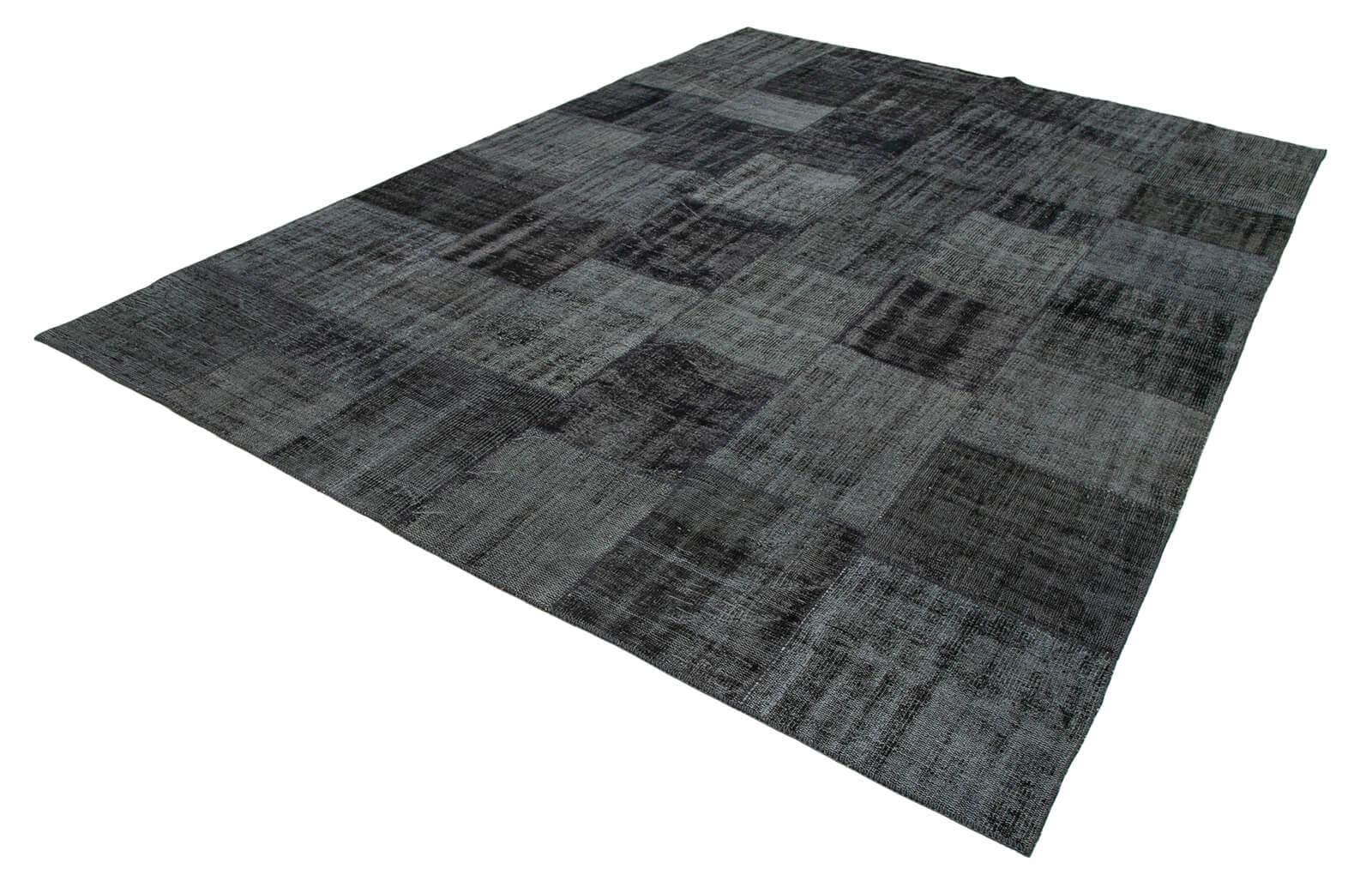 Kırk Yama Siyah Patchwork Pamuk Yün El Dokuma Halısı 257x352 Agacan