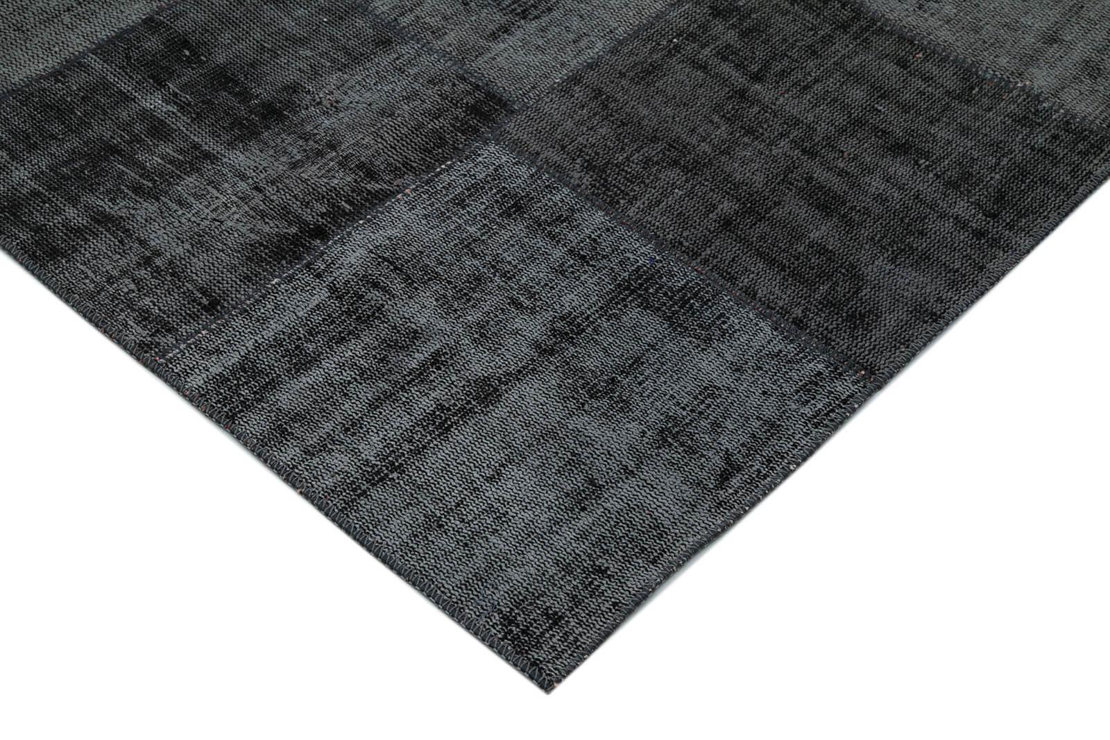 Kırk Yama Siyah Patchwork Pamuk Yün El Dokuma Halısı 257x352 Agacan