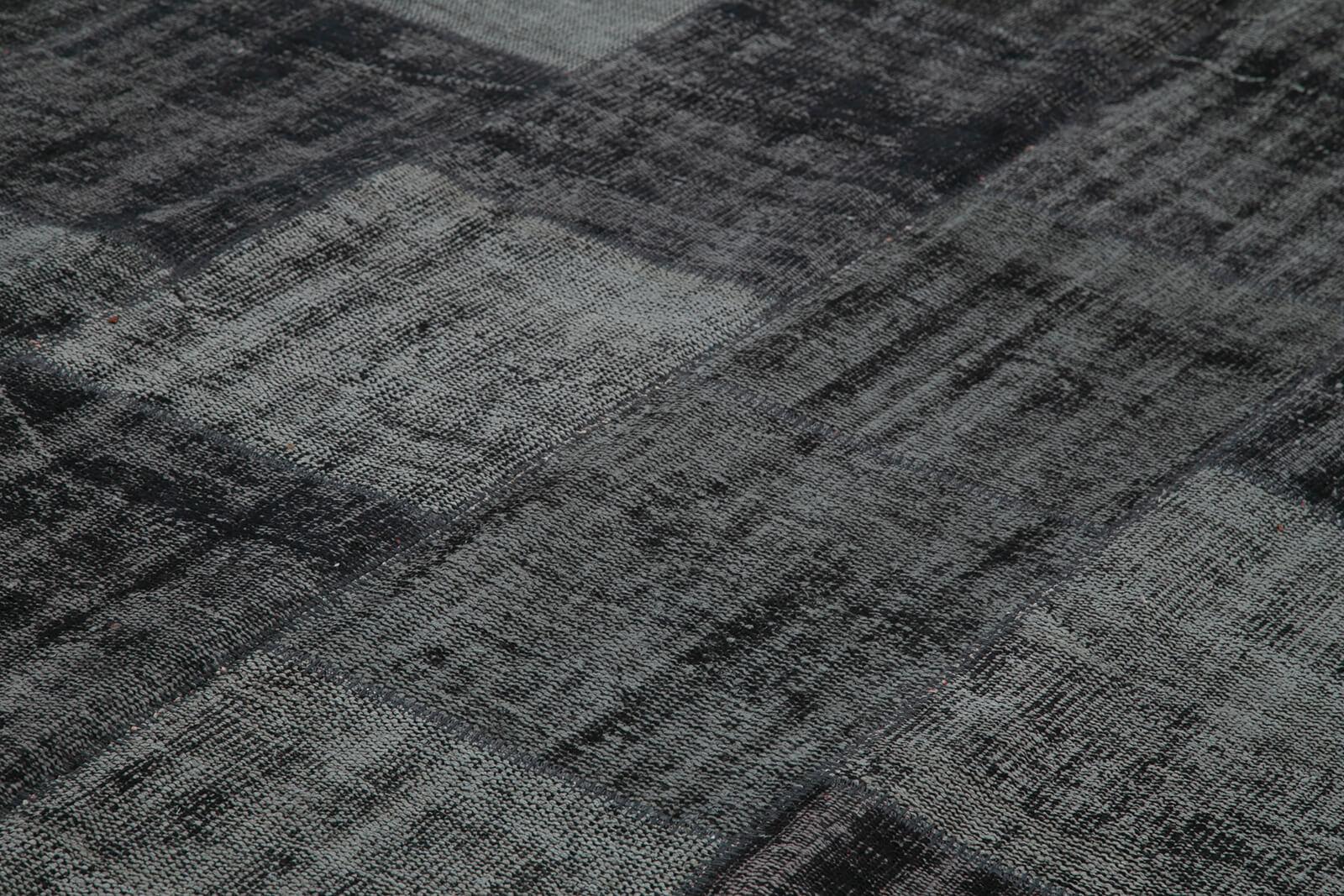 Kırk Yama Siyah Patchwork Pamuk Yün El Dokuma Halısı 257x352 Agacan