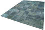 Kırk Yama Mavi Patchwork Pamuk Yün El Dokuma Halısı 254x353 Agacan