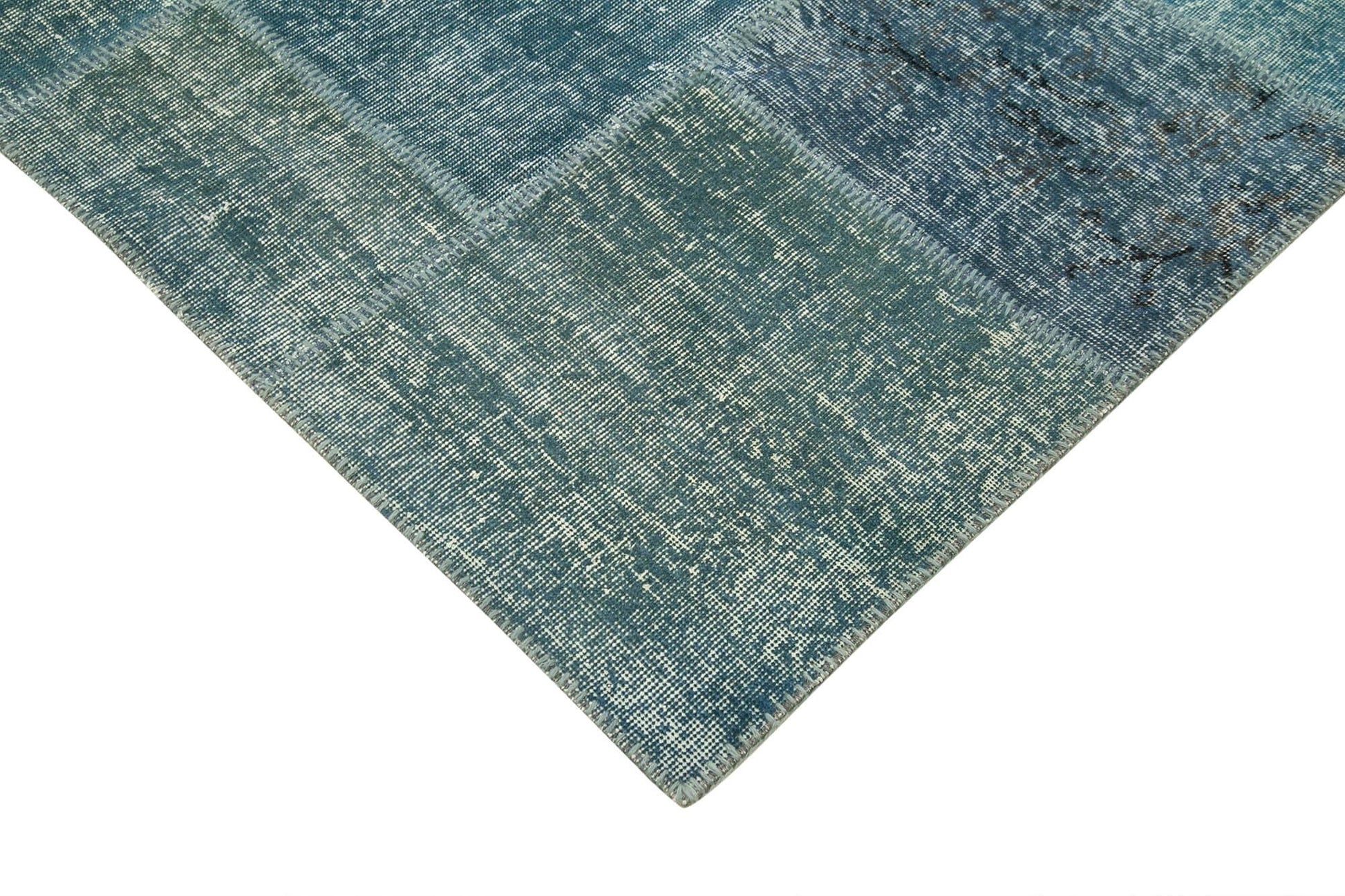 Kırk Yama Mavi Patchwork Pamuk Yün El Dokuma Halısı 254x353 Agacan